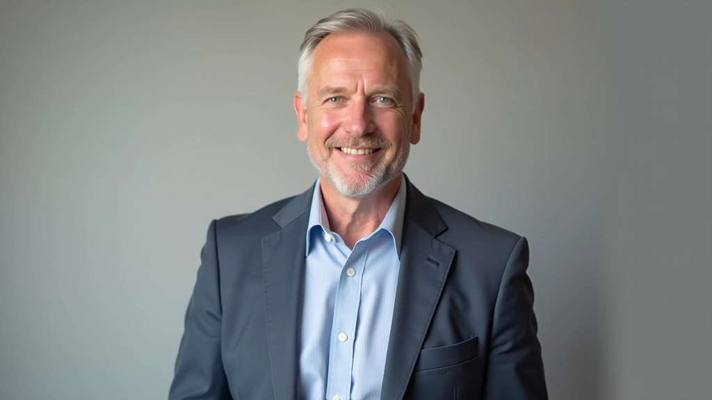Male events organizer, professional headshot, approachable demeanor, studio background
